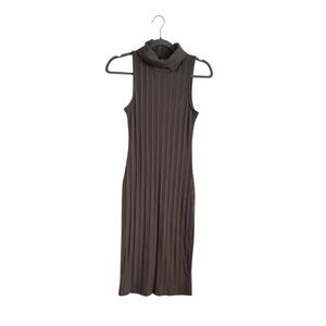 Nine West Ribbed Knit Midi Dress Sleeveless Turtleneck Taupe Brown Bodycon Small